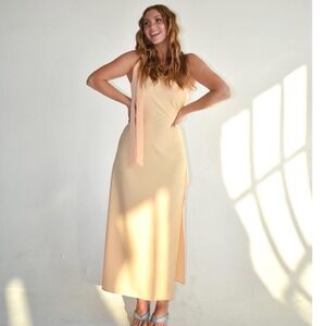 The Drop Caroline Crawford Patterson Satin Halter Maxi Dress‎ Lace Up Back M